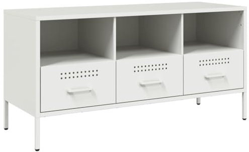 vidaXL Meuble TV, Armoire de Télévision avec Pieds, Support Télé avec Rangement Salon Salle de Séjour, Blanc 100,5x39x50,5 cm Acier