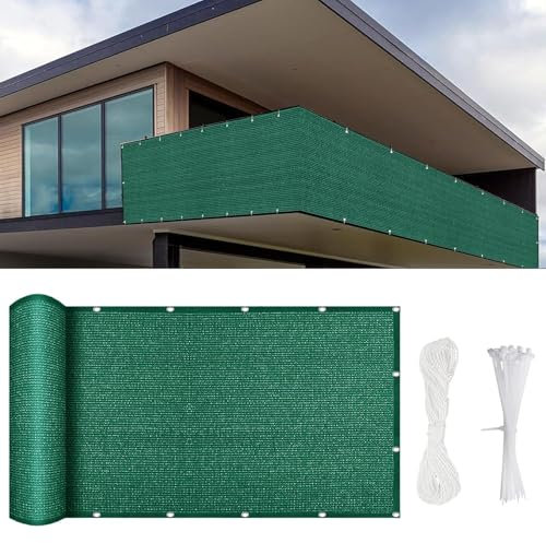 Brise-Vue pour Balcon 100 x 75 cm Vent Protection UV Résistant, Couverture de Écran Jardin Opaque, avec Œillets, Attaches de Câble, pour Balcon, Porches, Vert Foncé