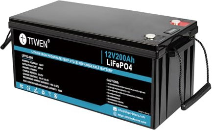 Irishom Batterie de Secours au Lithium LiFePO4 12V 200Ah, énergie 2 560 Wh, Poids 20kg, Prise en Charge en série/parallèle, Plus de 4000 Cycles Profonds, pour Camping-Cars/Bateaux/pêche/Moteur