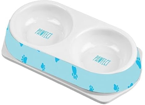 Vision4ever 1Pcs Blue Pet Double Dinner Plastic Food Water Bowl Cat Dogs High Rim Feeder Dish Gift Pet Double Plastic Food and Water Bowl for Cats and Dogs