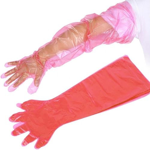 Guanti Monouso a Braccio Lungo,Guanti Usa e Getta per Inseminazione,Guanti Monouso Trasparenti,Guanti Lunghi in Plastica Veterinaria,Guanti Lunghi Usa e Getta in Plastica,90cm,Rosso,30pcs