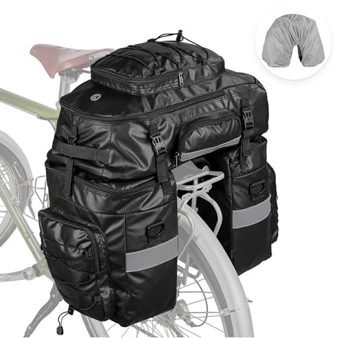 ENJOHOS 3 in 1 Fahrradtaschen für Gepäckträger Wasserdicht Fahrradtasche Rucksack 65L Fahrrad Taschen hinten Gepäckträgertasche Packtaschen Fahrrad Seitentasche Radtasche mit Regenschutz, Schwarz