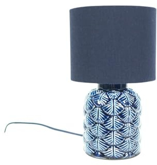 ValueLights | Navy Blue Textured Scallop Effect Ceramic Table Lamp with Fabric Drum Lampshade Living Room Bedroom Light - LED Bulb Included | Table Lamps & Home Improvements Essential