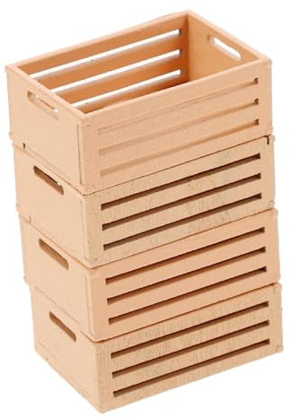 Toyvian 4 Stück Mini Aufbewahrungskörbe Körbe Puppenhaus Obstkorb Puppenhaus Kisten Mini Kisten Kleine Holzkiste Beige Aus Holz