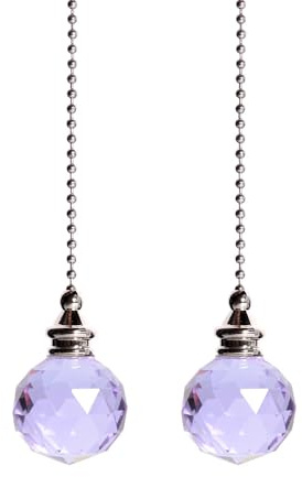 TopHomer Purple, 2 Pcs Crystal Ball Light Pull Cord, Clear Pull Chain Extension for Ceiling Fans, 30mm Long Pull Chain Connector, for Bathroom and Toilet Light