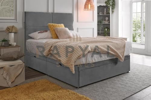 Fireplaces 4 Life Hf4you 4 Box Side Lift Ottoman Divan Bed + 10” Memory Sprung Mattress + 24” Headboard (Grey, Single, With Ottoman Storage)
