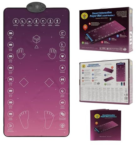 My Salah Mat Tapis de prière interactif intelligent rose pour adultes et revers, apprentissage des sourates, duas et salah, tapis de prière musulman rembourré avec 25 touches tactiles, à partir de 8