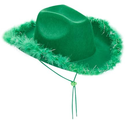 OZYILIAN Cowboy/Cowgirl Hut Federboa für Frauen, Unisex Cowgirl Hut für Party Kostüm Dress Up All Ages(Green-1,One Size)