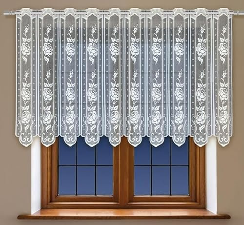 Gardinen Vorhangen Weiß Jacquard 200x100 cm (BxH) Harris Kurz Vorhänge Fensterdeko Küche Fertig zum Aufhängen Pflegeleicht Ohne Bügeln Küchenfenster Gardine