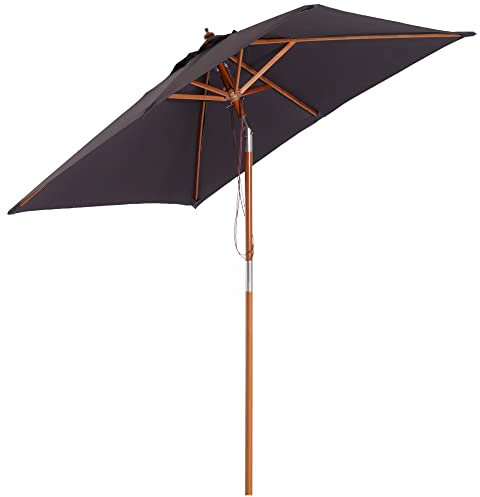 Outsunny Sombrilla Terraza Exterior 200x150 cm Sombrilla de Jardín Rectangular con Ángulo Ajustable Mástil de Madera y Manivela Parasol para Patio Terraza Gris Oscuro