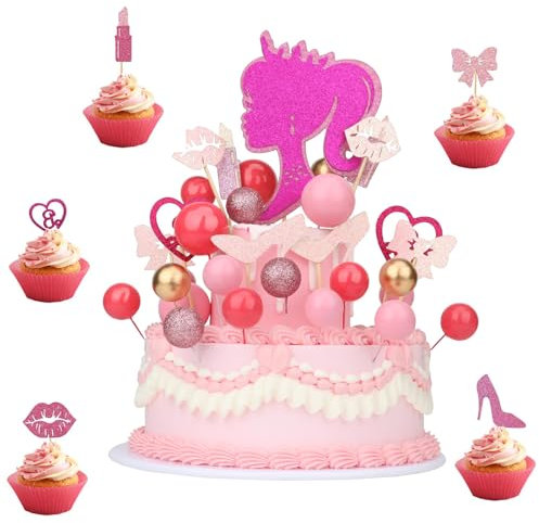31 Stück Prinzessin Cupcake Toppers, Prinzessin Tortendeko Geburtstag Mädchen, High Heels Lippenstift Kuchen Tortendeko, Prinzessin Theme Torten Deko, Rosa, Für Geburtstag Party Torte Dekorationen
