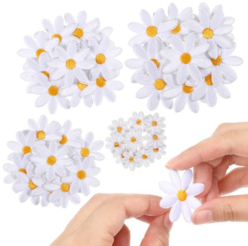 YBEATY 40 Pcs Cute Embroidery Applique Patch Daisy Flower Iron On Patches Applique Sewing Repair Patches for DIY Decoration Clothes Pants Hats Jeans Backpacks Sewing Patche for Girls Women (4 Sizes)
