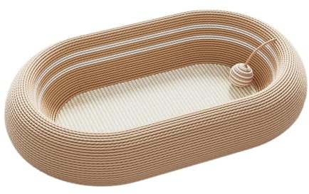 MotiveTech Kratzbaum für Katzen, Ovales Kratzbrett, Bequemes Bett Und Sisal Spielmatte mit Ball, Geeignet Zum Schutz von Möbeln Und Zum Training, Braun Weiß