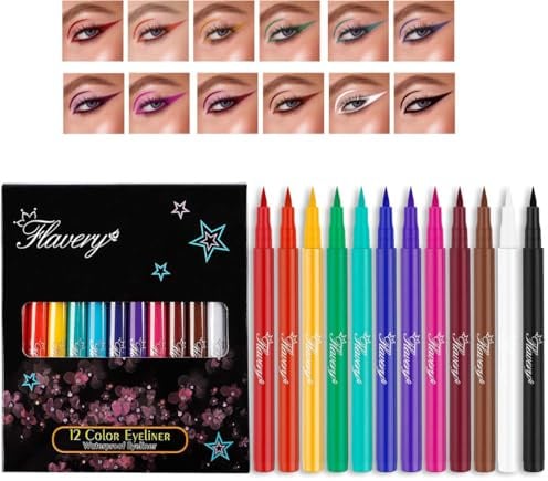 12 Farben Matte Liquid Eyeliner Set,Pigmentierter Eyeliner Bleistift Langlebiger Wasserdichter Eyeliner Festival Make-up Kit für Frauen