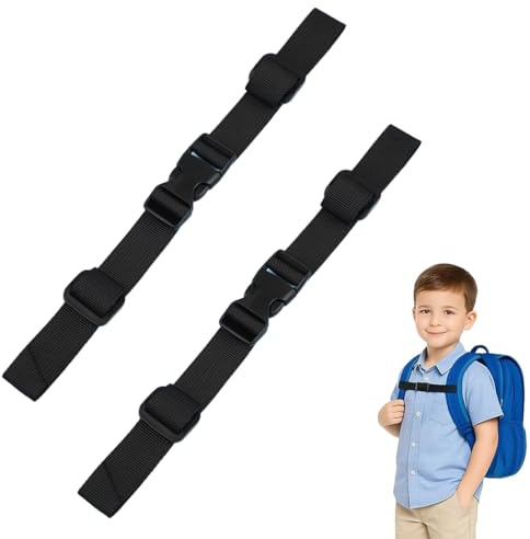 2 Stück Brustgurt Rucksack Kinder, Verstellbarer Brustgurt Rucksack, Rucksackriemen Nylon Mit Schnellverschluss, Rutschfester Gurtband Für Schultasche, für Joggen Wandern Außerhalb (Schwarz)
