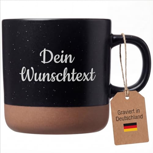 GRAVURWELT Kaffeebecher mit Lasergravur – Keramik Steingut Kaffeetasse, personalisierte Tasse für Kaffee, Tee – Lieblingsmensch Geschenk, Vatertag, Muttertag, Frauentag, (Grau,Weiß,Schwarz) (Schwarz)