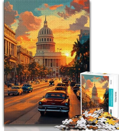 Puzzle für Erwachsene 1000 Teile Sonnenuntergang in Havanna Kuba 1000 Teile für Erwachsene Quizspiel ganze Familie 26x38cm