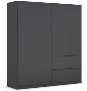Rauch Möbel Costa, Kleiderschrank, Farbe Grau metallic, Breite 181 cm | Schrank, 4-türig, 2 Schubladen, Push-to-open, Zubehör Classic, für Schlafzimmer, Kinderzimmer, Babyzimmer, Garderobe
