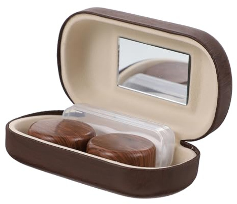 Gogogmee Leak-Proof Contacts Lens Case with Sturdy Plastic and Leather Lining, Lightweight Dual Storage Box for Portable Eye Care and Travel Use