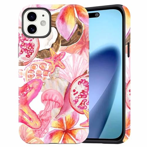 Dahimomo Summer Cute Phone Case for iPhone 12/iPhone 12 Pro 6.1, 2-in-1 Girly Aesthetic College Pink Flower Design Pattern, Camera Lens Protective Shockproof Bumper Slim Cover for Girl Women