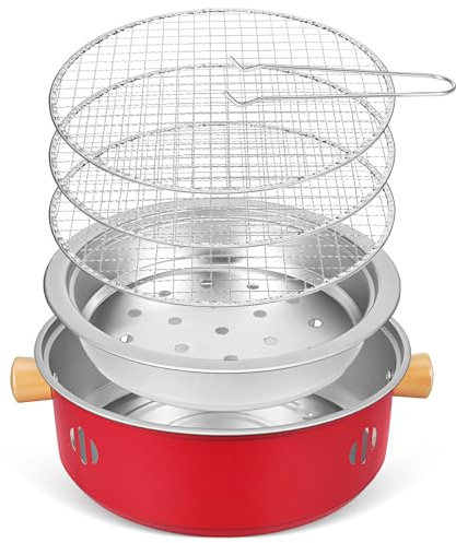 CIYODO Tragbarer Holzkohlegrill Kleiner Grill mit Abnehmbaren Teilen aus Eisen und Holz für Komfortables Grillen im Garten der Terrasse