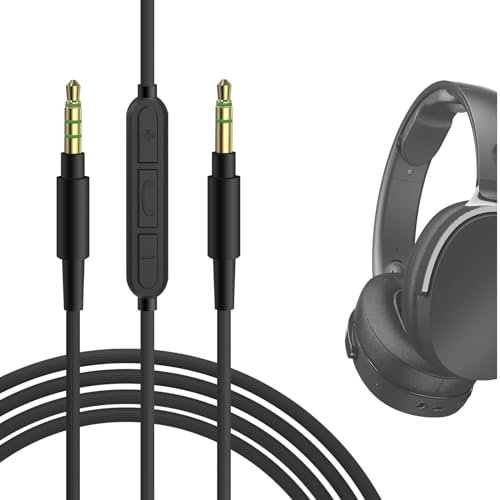 GEEKRIA Audio Cable with Mic Compatible with Skullcandy Crusher Evo, Hesh 3/2, Riff 2 Headphones Cable, 1/8 (3.5mm) to 3.5mm Aux Replacement Stereo Cord with Inline Microphone (5.6ft/1.7 m)