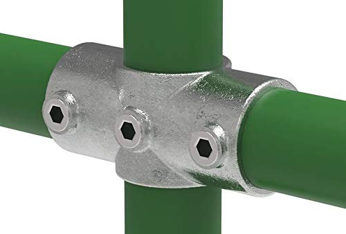 Fenau | Raccordo a croce, raccordo per tubi, 90°, Ø 42,4 mm, traversa, ghisa malleabile, zincato a caldo, viti incl.