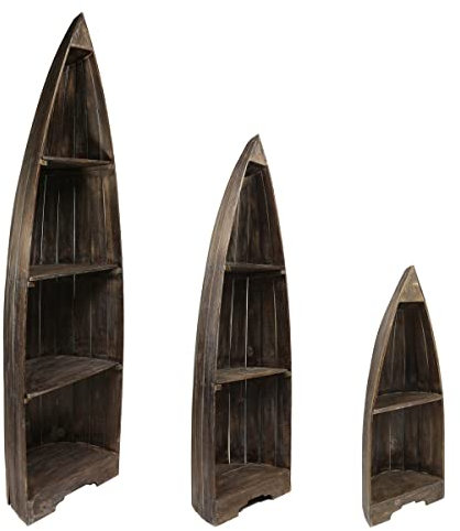 Oriental Galerie Bootsregal Regal im Boots-Design Holzregal Standregal Aufbewahrung Konsole Bord Albesia Holz, Design:Nr. 3, Größe:Groß