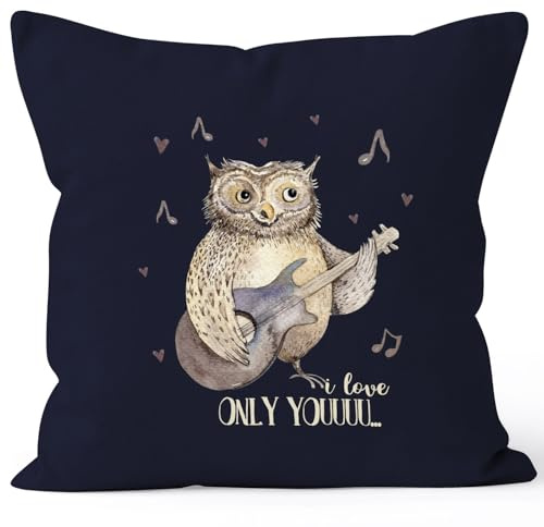 MoonWorks Kissenbezug Only You singende Eule Owl Liebe Love Watercolor I Love You Ich Liebe Dich 40x40 Baumwolle Navy 40cm x 40cm