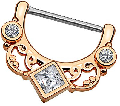 Piersando Brustwarzen Piercing Intimpiercing Nippelpiercing Brust Nippel Intim Brustwarzenpiercing Barbell Stab mit Clicker Tribal Schild Kristall Quadrat Rosegold
