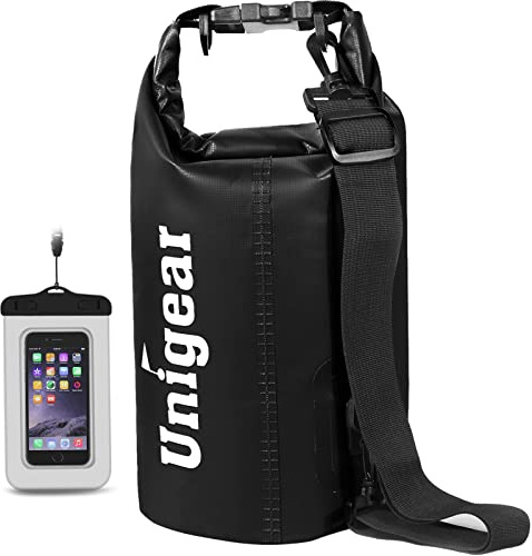 Unigear Dry Bag 2L 5L 10L 20L 30L 40L 55L, wasserdichte Tasche Rucksack SUP | Wasserdichter Beutel, Seesack Packsack mit Handytasche, Waterproof bag für Boot Kajak Angeln Rafting Schwimmen Camping Strand