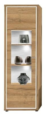 Froschkönig24 Plymouth 2 Hochvitrine Vitrine Wohnzimmer Schrank Eiche dunkel/Eiche dunkel