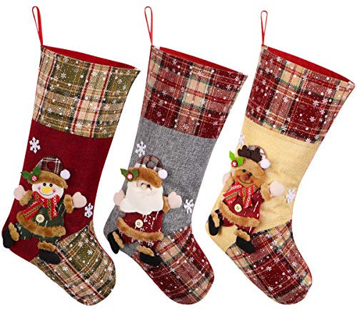 Toyvian Weihnachtsstrumpf, Big Xmas Stockings Decoration, 18,7 Santa Snowman Reindeer Stocking Weihnachtsschmuck und Partyzubehör 3er-Set