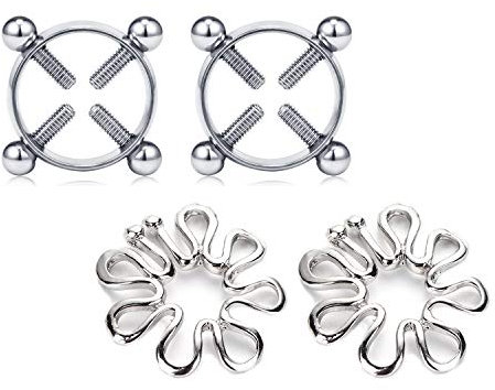 Briana Williams 2 Paar Silber Fake Brustwarzenpiercing Nippelring Blumen Chirurgenstahl Non Piercing Brust Schmuck