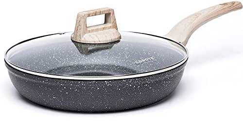 CAROTE Sartenes Antiadherentes 26 cm con Tapa, Sartenes Induccion Piedra Aluminio Fundido, Mango Robusto, Apta Para Todo Tipo de Cocina, Libre de PFOA