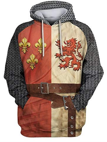 AMOMA Unisex Mittelalterlich Knight Templar Hoodie Historische Figuren Uniform Cosplay Costume Kapuzenpullover(L,KnightBeltRedWhite)