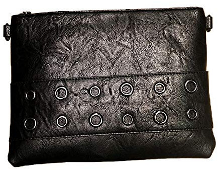 NIGEDU Modische Damen-Clutch mit Nieten aus PU-Leder, Schwarz (schwarz), Large