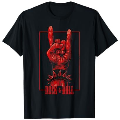 Rock 'n' Roll Motive & Heavy Metal Bekleidung Rock & Roll Teufelsgruß Rocker Konzert T-Shirt für Erwachsene Rock- und Metal-Fans, Schwarz, S, Kurzarm, T-Shirt