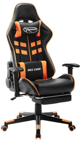 vidaXL Silla de Gaming con Reposapiés Giratoria Asiento Sillón Escritorio Videojuegos Oficina Despacho Ordenador Cuero Sintético Negro y Naranja