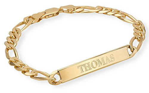 MyNameNecklace MYKA Massives Herren ID-Armband mit Gravur in Sterling Silber 925 / Vergoldet - Herren Geschenk für den Vatertag (750er Gold-Vermeil)