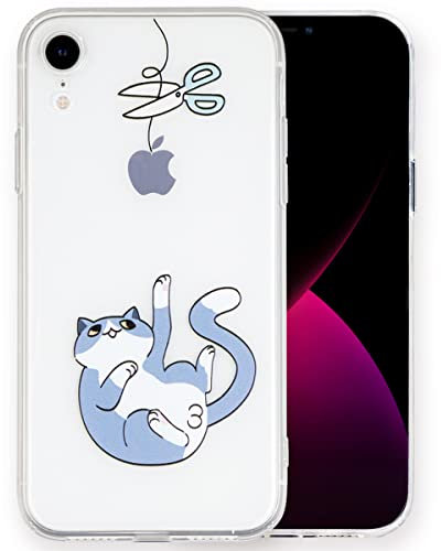 INLOYGEM für iPhone XR Handyhülle, Stoßfestes Durchsichtig Weiches TPU Silikon Dünne Schutzhülle, mit süßer Muster Bedruckt Handy Hülle für Apple iPhone XR 6.1 Blaue Katze