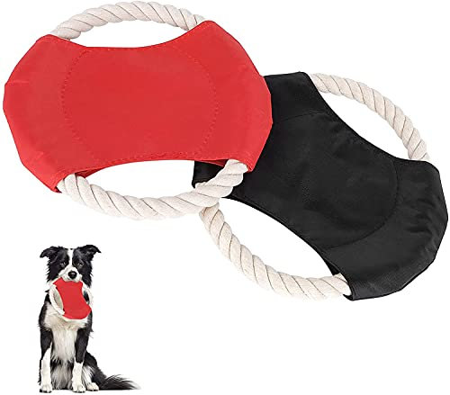 LATRAT 2 Stück Haustier Training Spielzeug Frisbee, Interaktiv Ausbildung Spielzeuge Kauen Werfen Spielzeug für Mittel Groß Hunde Rot Schwarz