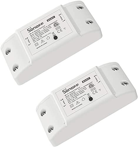 SONOFF Smart WiFi Light Switch 10A 2200W, Smart Switch Universal DIY Module for Smart Home Automation, Works with Alexa & Google Home, Compatible with eWelink IFTTT, No Hub Required, BASICR2, 2PCS