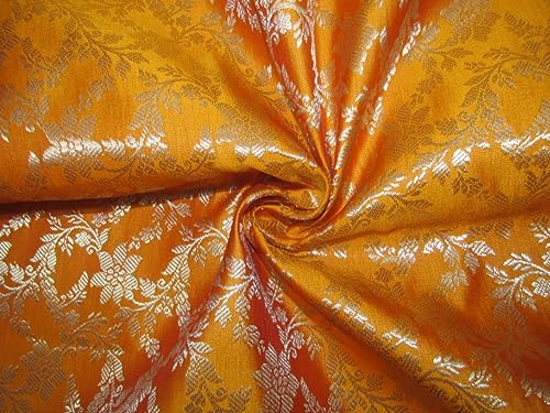 The Yard Brokat-Stoff aus Seide, Gardinenstoff Meterware, Orange / Metallic Gold, 111,8 cm, BRO773[1]