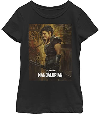 STAR WARS Mandalorian Cara Dune Poster Girls Short Sleeve Tee Shirt, Black, Large