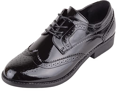 Damen Schnürschuhe aus Lackleder, elegant, formell, für Arbeit, Schule, College, Schule, College, Schwarz , 40 EU