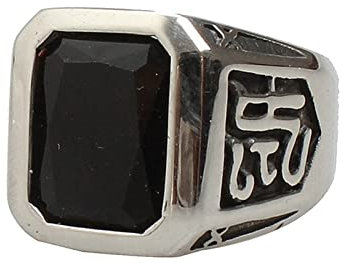Ringe für Männer Christ, Ehering Edelstahl Gotisches Totem Silber mit Schwarz Runden Zirkonia Größe 54 (17.2)