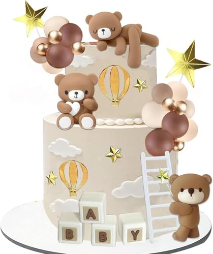 Bären-Kuchenaufsätze, Bärenkugeln, Kuchendekorationen mit Baby-Buchstaben für Jungen, Babyparty, Geburtstagsparty, Dekorationen (Kaffee)