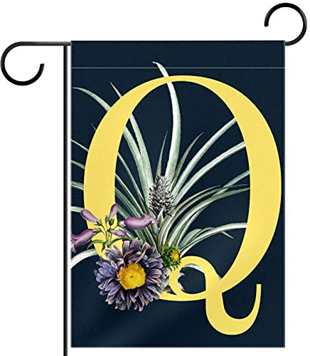 Buchstabe Q mit Blüten, Blume, Gartenflagge, vertikal, doppelseitig, saisonale Bauernhaus, Hof, Outdoor-Dekorationen