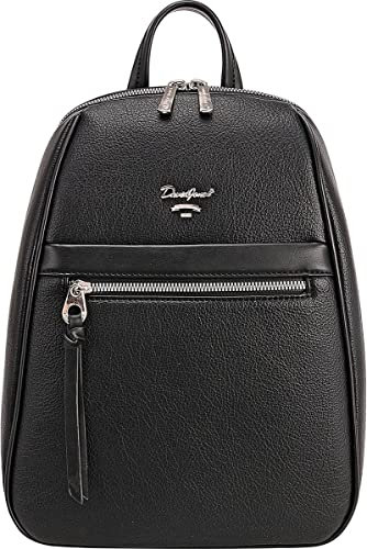 David Jones - Damen Backpack – PU Leder Mädchen Shoulder Bag – City Satchel Handle Pocket Zip Close – Fashion Backpack Fashion Young Chic Trend, Schwarz , One size